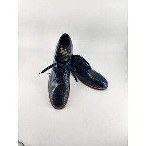 Stacy Adams Dark Turquoise Blue Crocodile Print Mens Size 9D Leather Dress Shoes